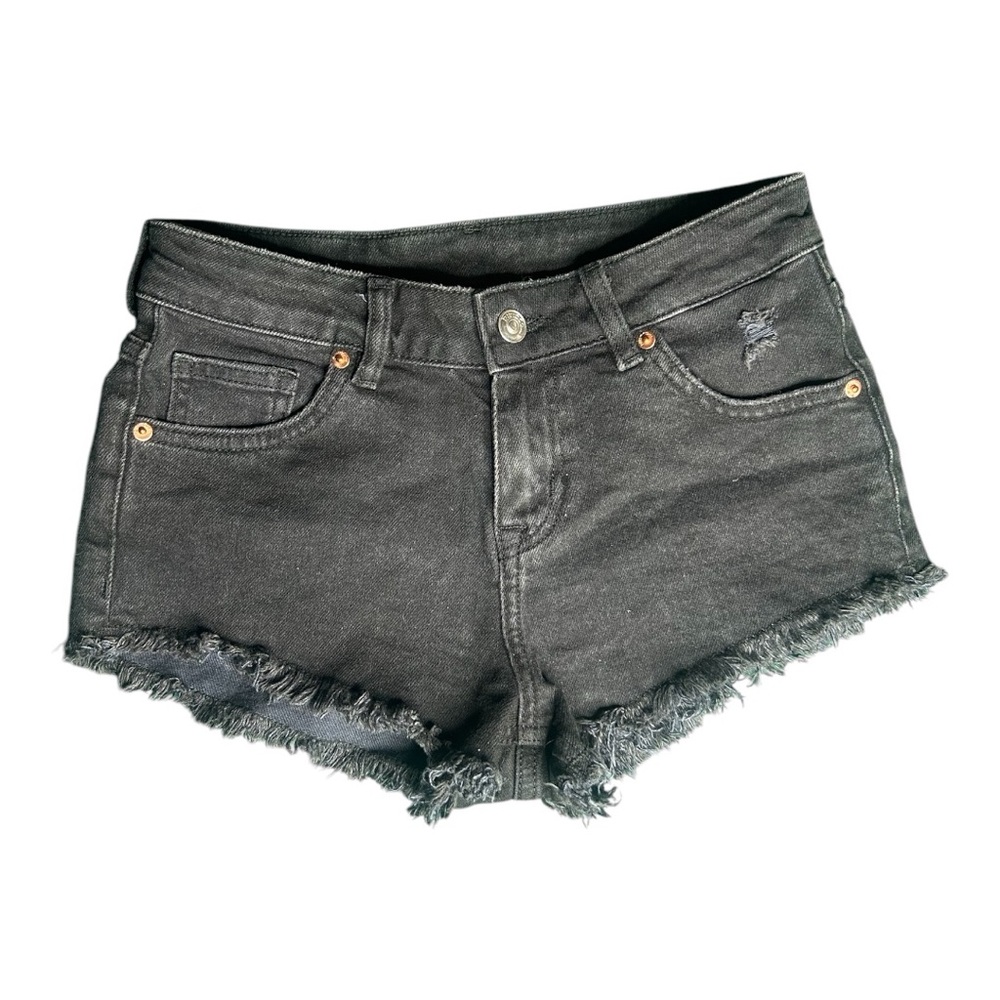 Black Denim H&M Short Shorts With Distressed Bottom - Size 2